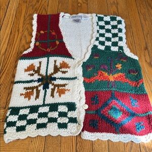 Vintage 90s Huntington Ridge hand-knitted crochet boho Academia Colorblocking